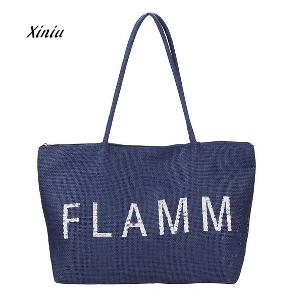 

women new casual shoulder bag large straw beach handbag female fashion shopper bag zipper pocket hand bags