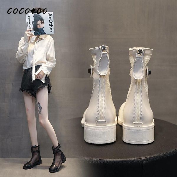 

sandals cool boots female ins tide 2021 summer wild thick with short mesh breathable fashion hollow zipper, Black