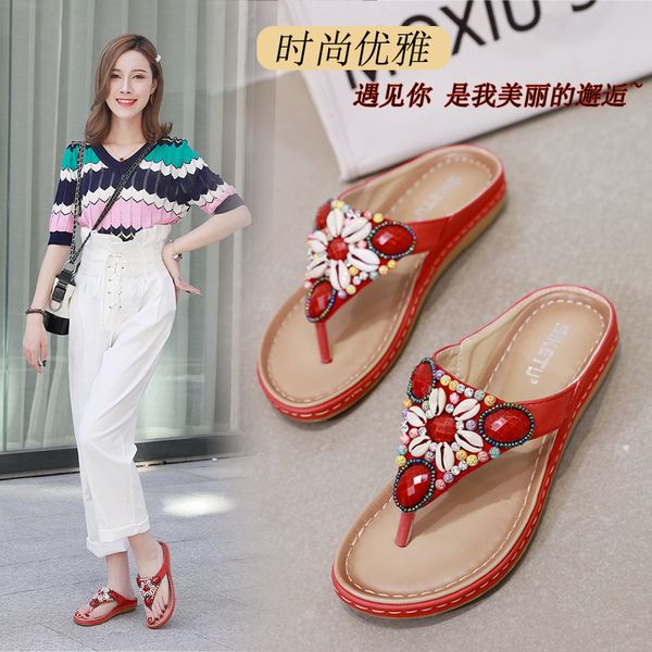 

leisure fashion women platform flip flops flat crystal summer outdoor slippers casual flat with ladies shoes, Black