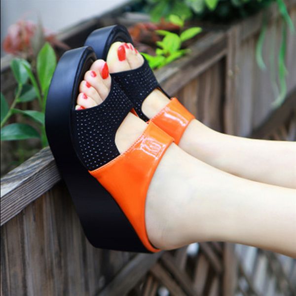

women's sandals summer new fashion casual rhinestone thick sandals wear-resistant fish mouth thick bottom wedge heels slippers