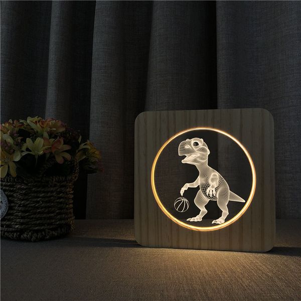 

dinosaur led 3d night lamp kids room decor wood acrylic desk light warm color usb night light for baby christmas gift dropship
