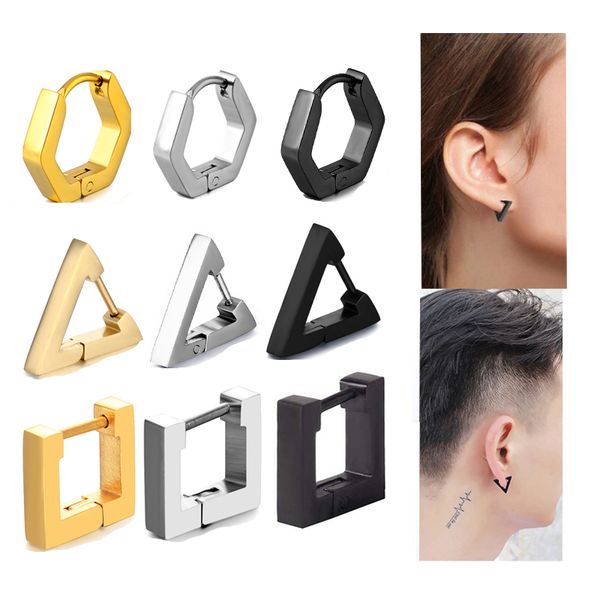 

creative hoop earrings men triangular square earring fashion women jewelry 316l medical stainless steel anti-allergic ear plug, Silver