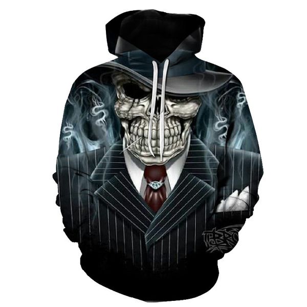

men's hooded sweatshirt european and american style autumn and winter 3d thin lion fashion hoodie hooded pullover, Black