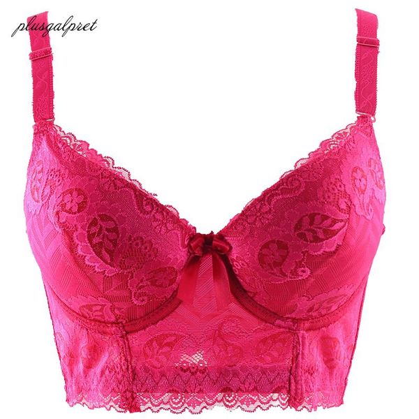 

plusgalpret 85-100 big size lace bras push up small cup bra a b c cup floral women underwear lingerie sostenes mujer grande, Red;black