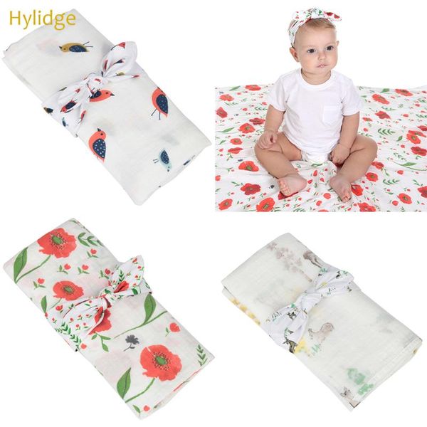 

hylidge 120cm newborn baby boys girls sleeping swaddle floral baby infant soft cotton blanket swaddle wrap+ ear headband set