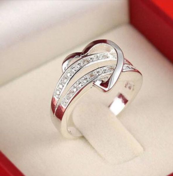 

новый изысканный горный хрусталь сердце любовника кольцо пары кольца кольца для женщин обручальные кольца валентина подарок, Silver