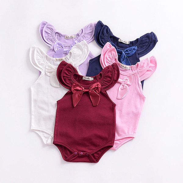 

2018 newborn baby girls infant flutter sleeve solid bodysuit summer clothes cute cotton summer casual outfits, Blue