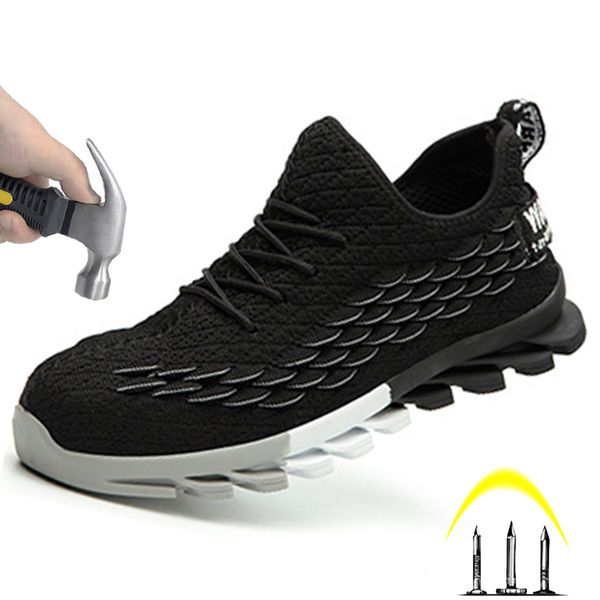 

outdoor anti-smash anti-stab safety shoes breathable soft summer work shoes non-slip deodorant protection safety men's boots, Black
