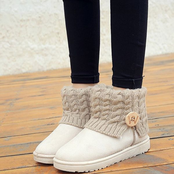 

women winter warm snow boots ladies slip on ankle flat platform women suede knitting woman button casual female shoes comfort, Black