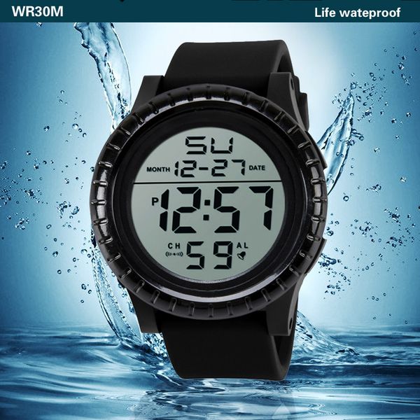 

fashion men's led digital date countdown timer sport quartz wrist watch backlight alarm luminous men watch, Slivery;brown