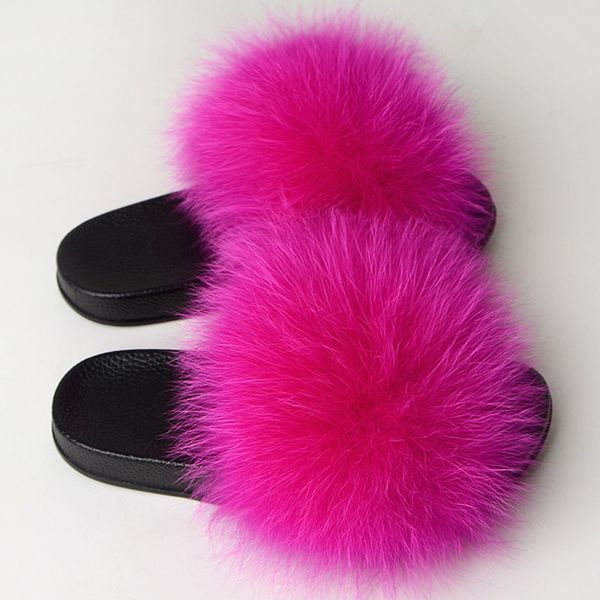 

women's summer fur slippers flat indoor non-slip hair slippers women's fashion furry customized colors, Black