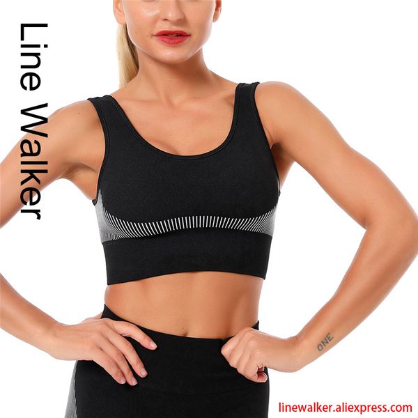 

gym clothing seamless yoga bra women fitness cropped padded push up sports brassiere femme workout racerback active wear, White;black