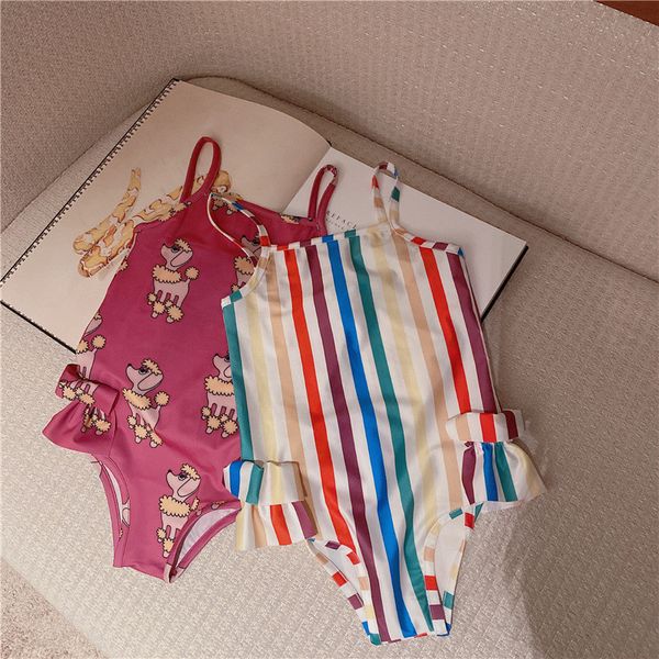 

rainbow baby girls swimwear beach bikini cute striped cartoon swimsuit spring summer bathing clothes sleeveless one-piece swimsuits 80-130cm, Black