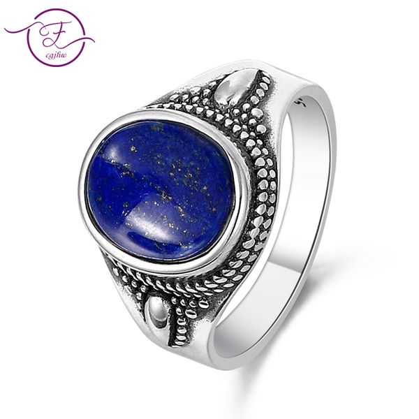 

sterling silver 925 men and women jewelry retro ring 8x10mm lapis lazuli & purple dragon crystal oval gem gift party, Golden;silver