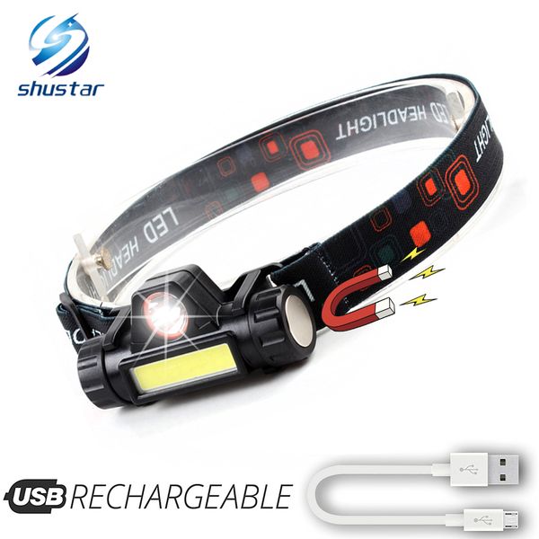 

rechargeable led headlamp xpe+cob work light 2 lighting modes with tail magnet detachable headlight for camping, adventure