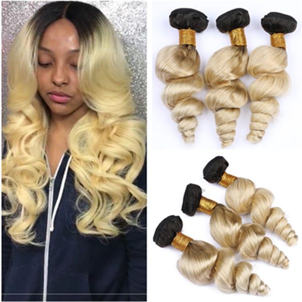 1b 613 Blonde Ombre Loose Wave 3bundles Brazilian Virgin Hair