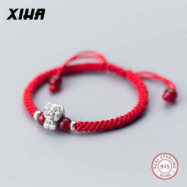 

lucky adjustable red thread string bracelet charms chinese 12 zodiac dog dragon mouse 925 sterling silver braided rope bracelets, Golden;silver