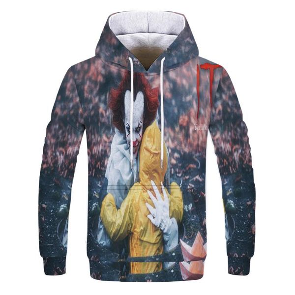 

horror movie it clown 3d print hoodie funny pullover joker sweatshirt hip hop hombre coat winter jacket men harajuku, Black