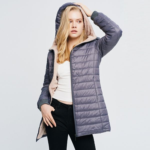 

women 2019 new mid-long style parkas coat long sleeve slim style with fleece fur inside for winter s-xxl, Black