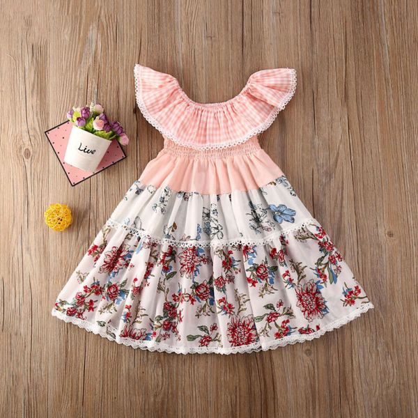 

toddler kid baby girl sleeveless dress lace ruffle party princess dress clothes 1-5y, Red;yellow