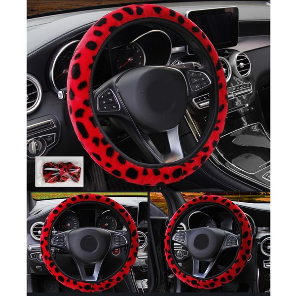 

auto car steering wheel cover leopard plush breathable anti-slip warm 36~38cm