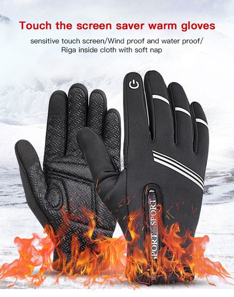 

for outdoor mountaineering ski riding windproof warm touch screen full finger gloves, Black