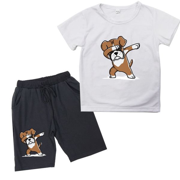 

baby summer girl t-shirts boys girls clothes sets kids animal dab print short sleeve toddler t shirt+shorts pants for teenagers, White