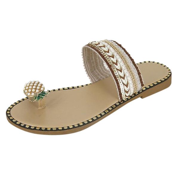 

sagace summer woman shoes 2020 new bohemia beaded peep toe casual slippers non-slip flat slippers for female beige shoes
