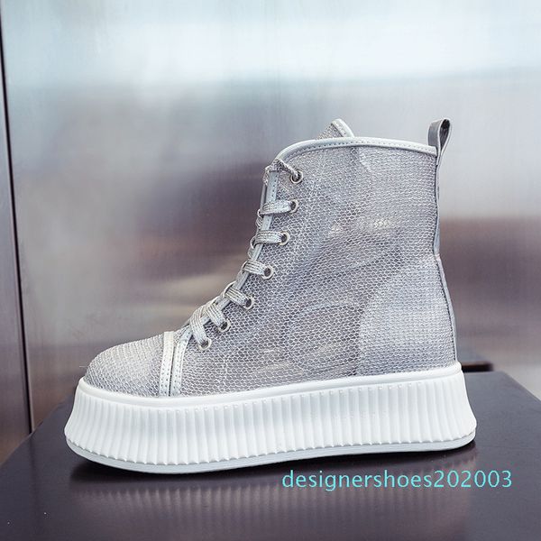 

high-cut breathable thick-soled platform shoes summer new lace casual mesh shoes women d03, Black