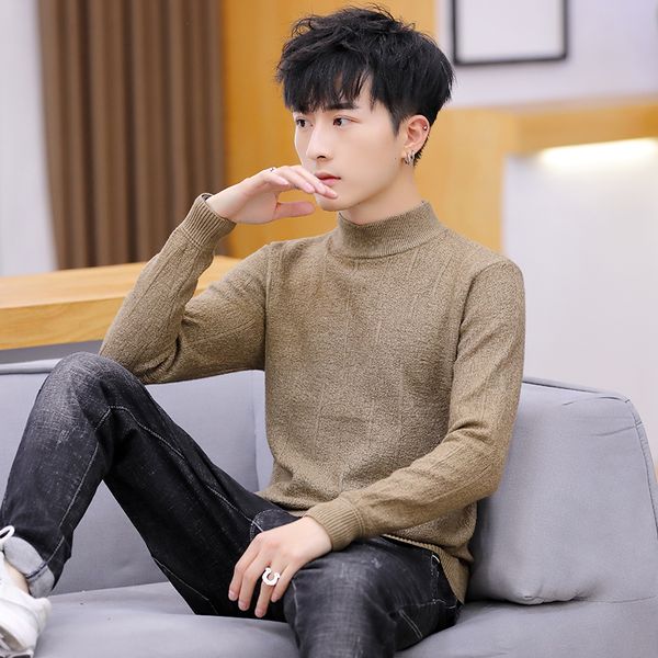 

2019 winter high neck thick warm sweater men turtleneck brand solid mens sweaters slim fit pullover men knitwear male, White;black