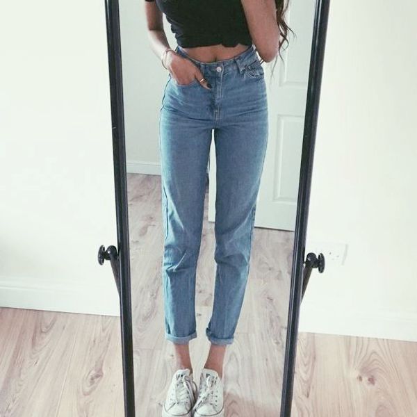 

2019 trend mom jeans retro vintage jeans slim high waist old washed denim women denim, Blue