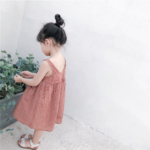 

summer girl plaid dress cotton sleeveless toddler dress fashion children clothes, Red;yellow