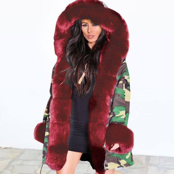 

camouflage winter jacket women outwear parka fur collar lady coat plus size slim fit warm long coat fashion winter clothes women, Black