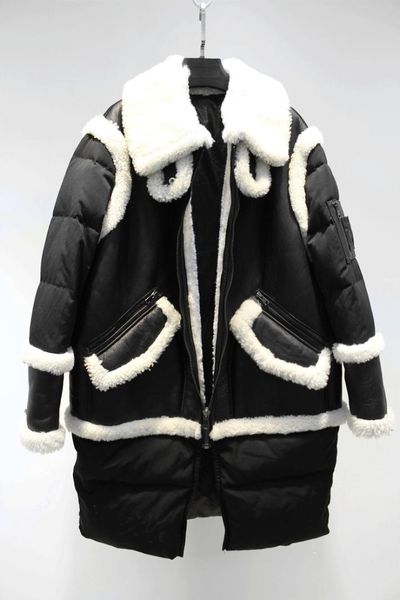 

women's fashion sheep fur white duck down overcoat, Black;brown