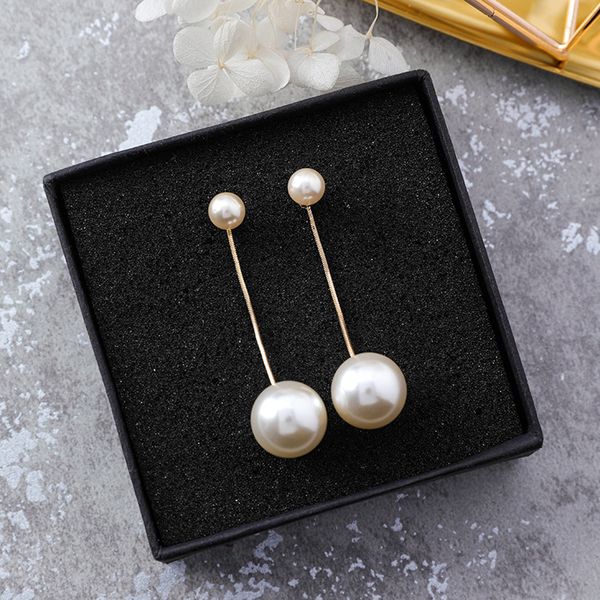

korean-style elegant size pearl long earrings versatile chain tassels ear stud women's pearl earrings ear rings, Silver