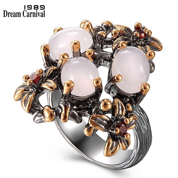

dreamcarnival 1989 new gothic ring for women wedding anniversary pink opal stone black gold flower fashion jewelry wa11690, Golden;silver