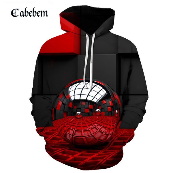 

explosion 3d red gray cube print hoodie stereo sphere geometric digital print sweatshirts men tide brand sportswear, Black