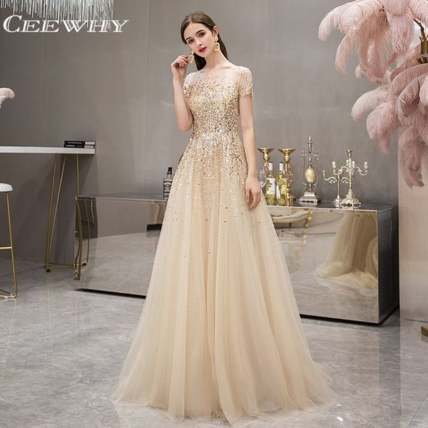 

ceewhy short sleeve tulle sequin beaded evening dress beaded evening gowns for women abiye gece elbisesi robe longue soiree, White;black