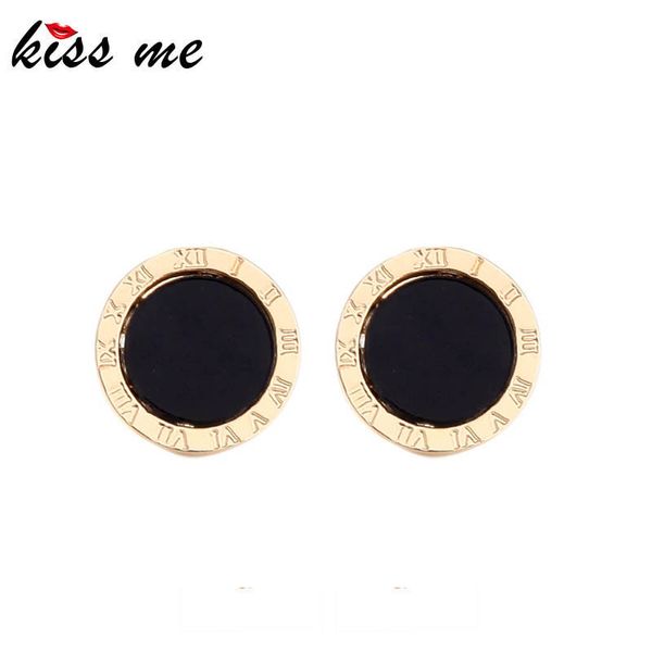 

kissme minimalist round stud earrings for women unique abstract roman numeral acrylic time black hole ear clip fashion jewelry, Golden;silver