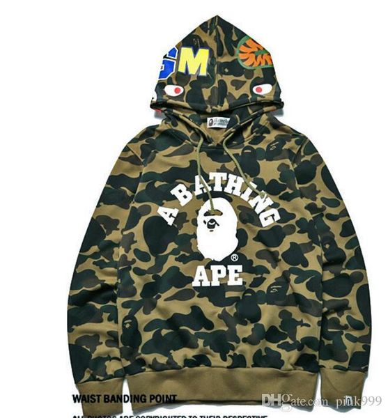 

2018 new winter hoodie men 039 a bathing aape ape hark hooded hoodie coat camo full zip jacket camouflage hoodie hot, Black