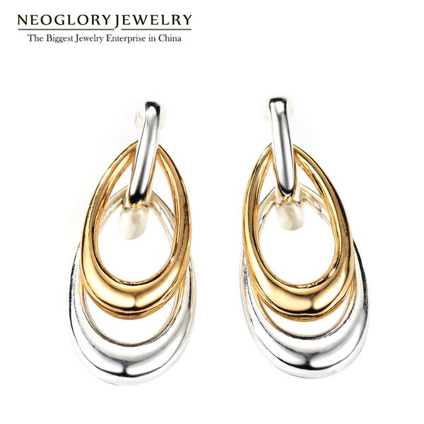 

neoglory fashion water drop two tone earrings for women jewelry door knocker post silver plated light yellow gold color new fa