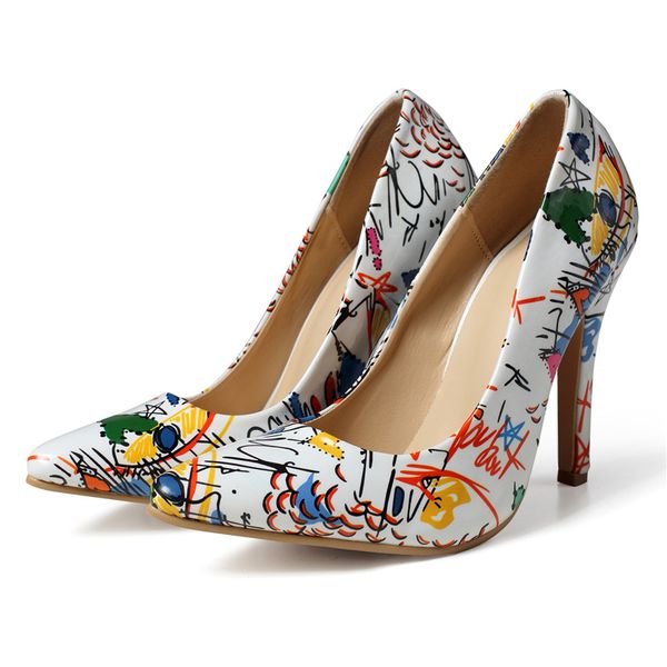 

2020 women 11.5cm high heels shoes graffiti heels wedding bridal blue colorful pumps cinderella dancer prom dress shoes, Black