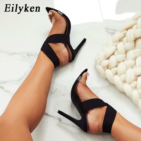 

wholesale 2018 new gladiator women high heels sandals thin heels ladies stretch fabric ankle strap party weddinglll, Black