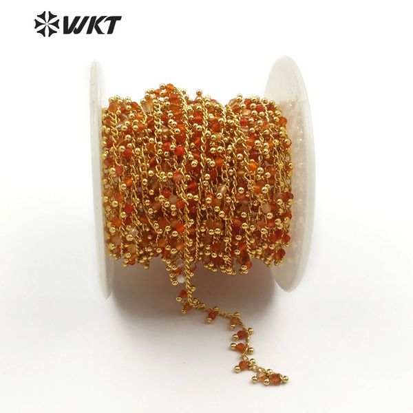 

wt-rbc096 wkt red color rosary chain 3mm round stone bead and brass with gold dipped wire wrapped wholesale 10meters/lot, Silver