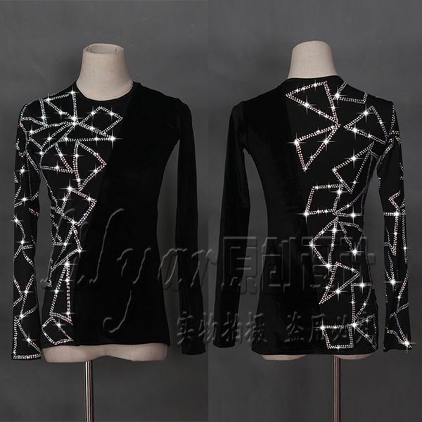 

shining rhinestones latin dance for men black latin competition dance costumes male chacha professional ballroom clothes, Black;red