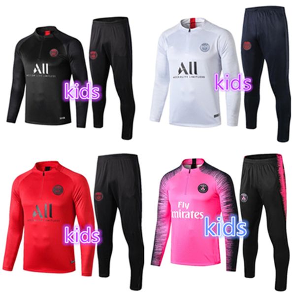 

kids kit tracksuit 2019-2020 soccer jogging jacket 2019-2020 paris mbappe child football training training suit, Black