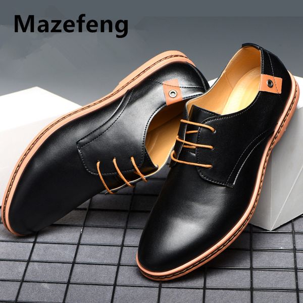 

mazefeng 2019 new plus size 38-46 leather men casual flats waterproof dress oxford man shoes lace up for work male loafers, Black