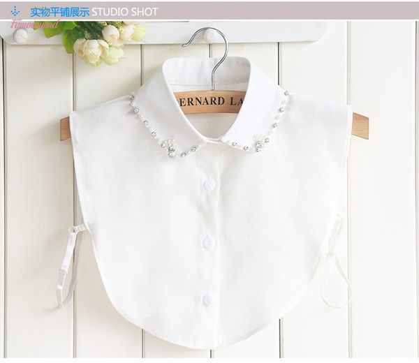 

pearl shirt fake collar chiffon fake winter holiday shirt collar female foreign original crystal chiffon ladies sweater collier, White
