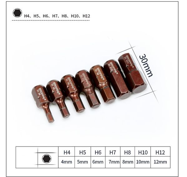 

new 7pcs l30mm magnetic hex screwdriver bits 4 - 12mm s2 steel 3/8" hex shank allen security bit impact screwdriver