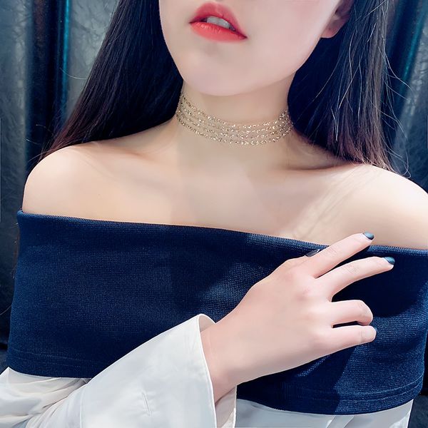 

invisible chain golden silver short crystal necklace for women anniversary gift for fashion lady women girl